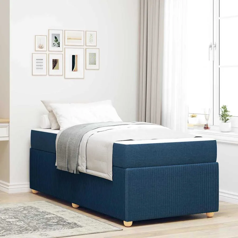 Cadre de lit avec matelas Bleu 90 x 190 cm tissu