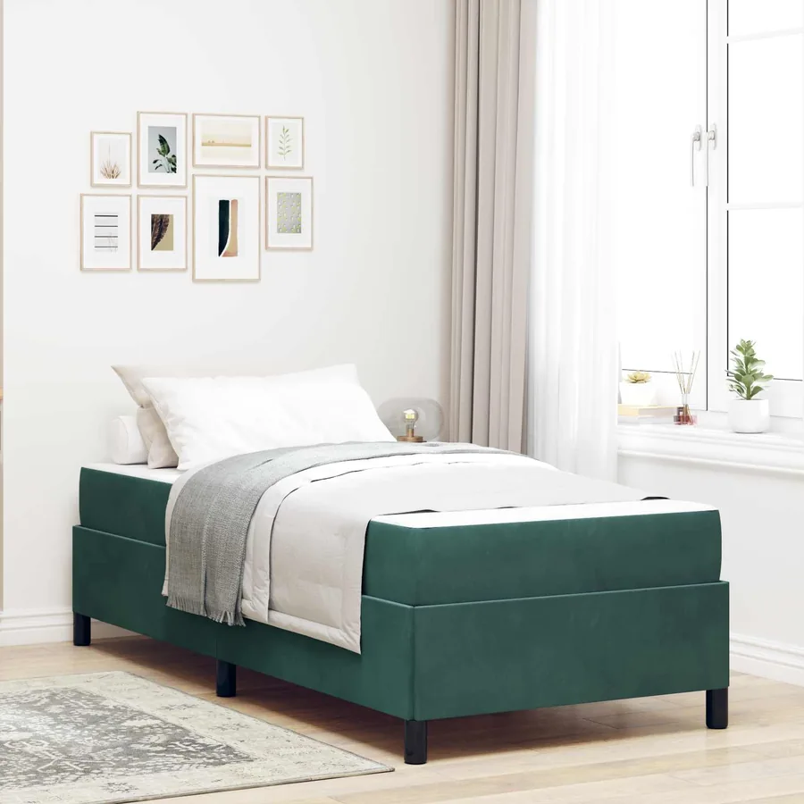 Cadre de lit avec matelas Vert foncé 90 x 190 cm tissu