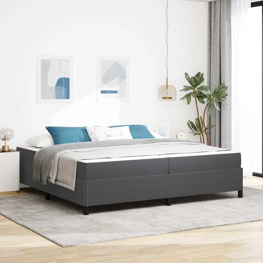 Cadre de lit avec matelas Gris foncé 200 x 200 cm tissu