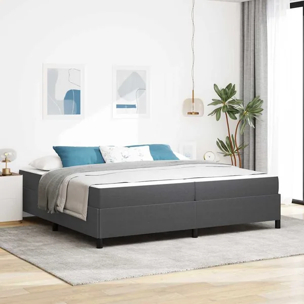 Cadre de lit avec matelas Gris foncé 200 x 200 cm tissu