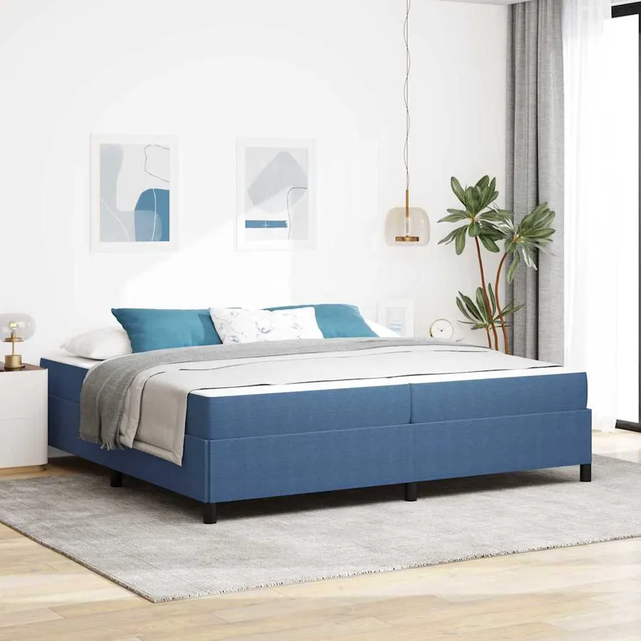 Cadre de lit avec matelas Bleu 200 x 200 cm tissu