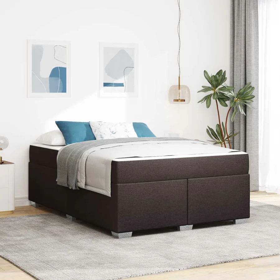 Cadre de lit avec matelas Marron foncé 160 x 200 cm tissu