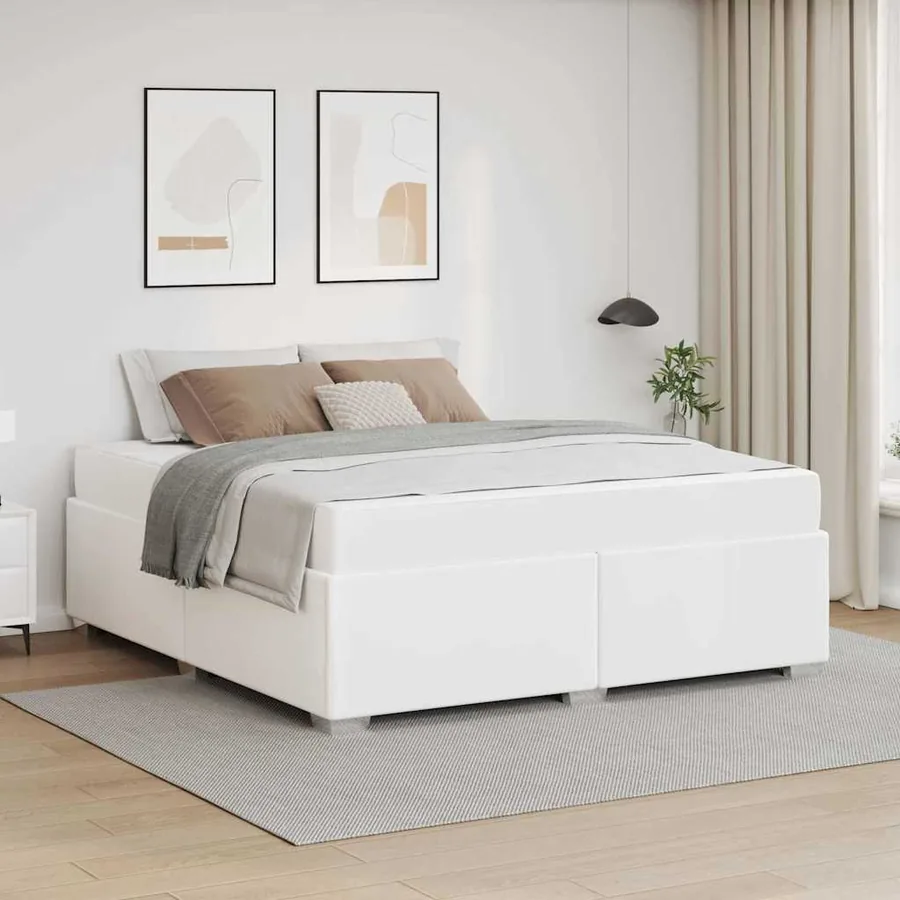 Cadre de lit avec matelas Blanc 180 x 200 cm tissu