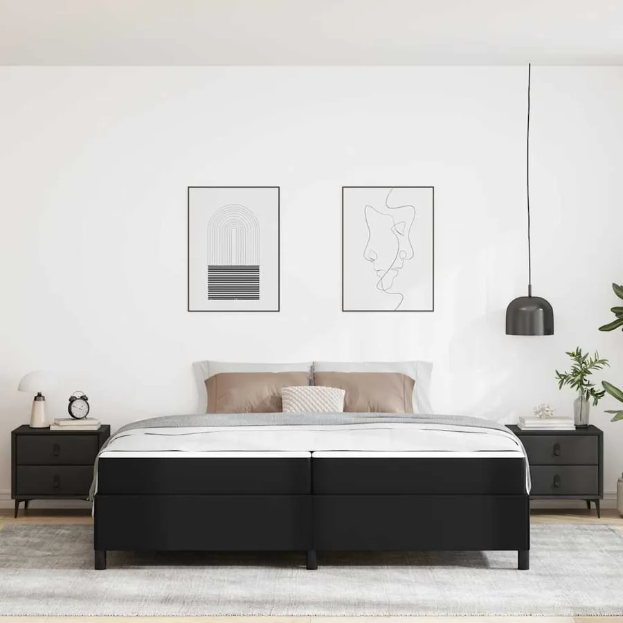 Cadre de lit avec matelas Noir 200 x 200 cm tissu - 3