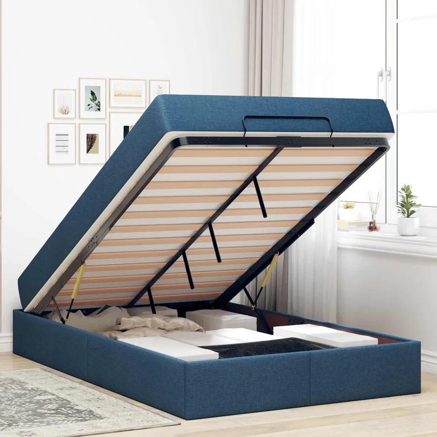 Cadre de lit avec matelas 2 pcs Bleu tissu - 4