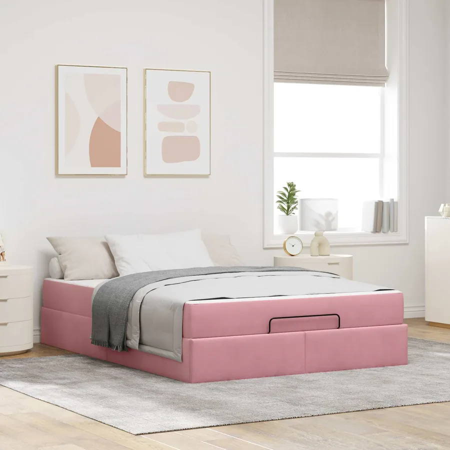Cadre de lit avec matelas 2 pcs Rose Velours