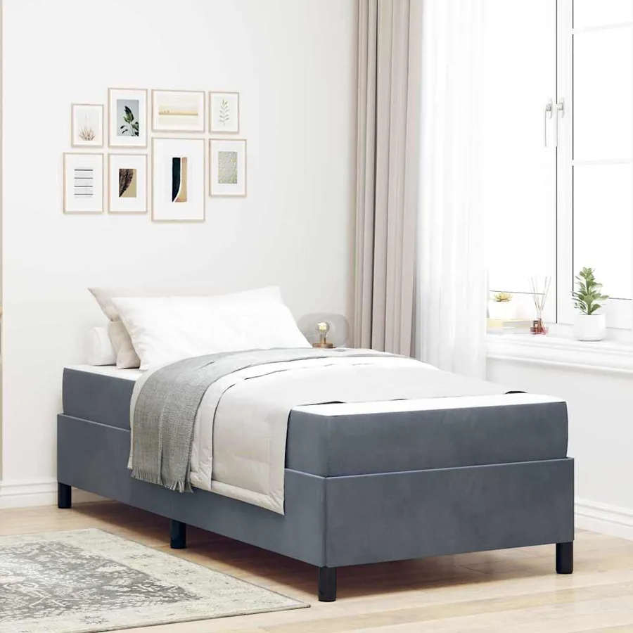 Cadre de lit avec matelas Gris foncé 90 x 190 cm tissu