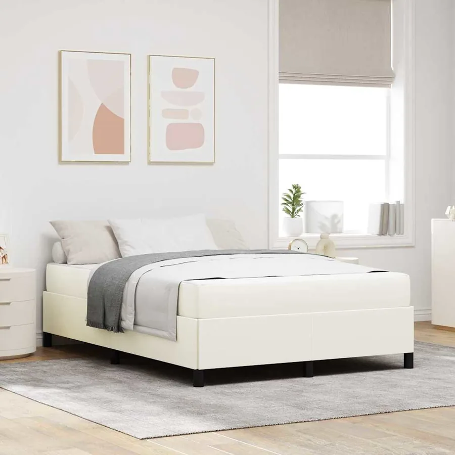 Cadre de lit avec matelas Crème 140 x 190 cm tissu