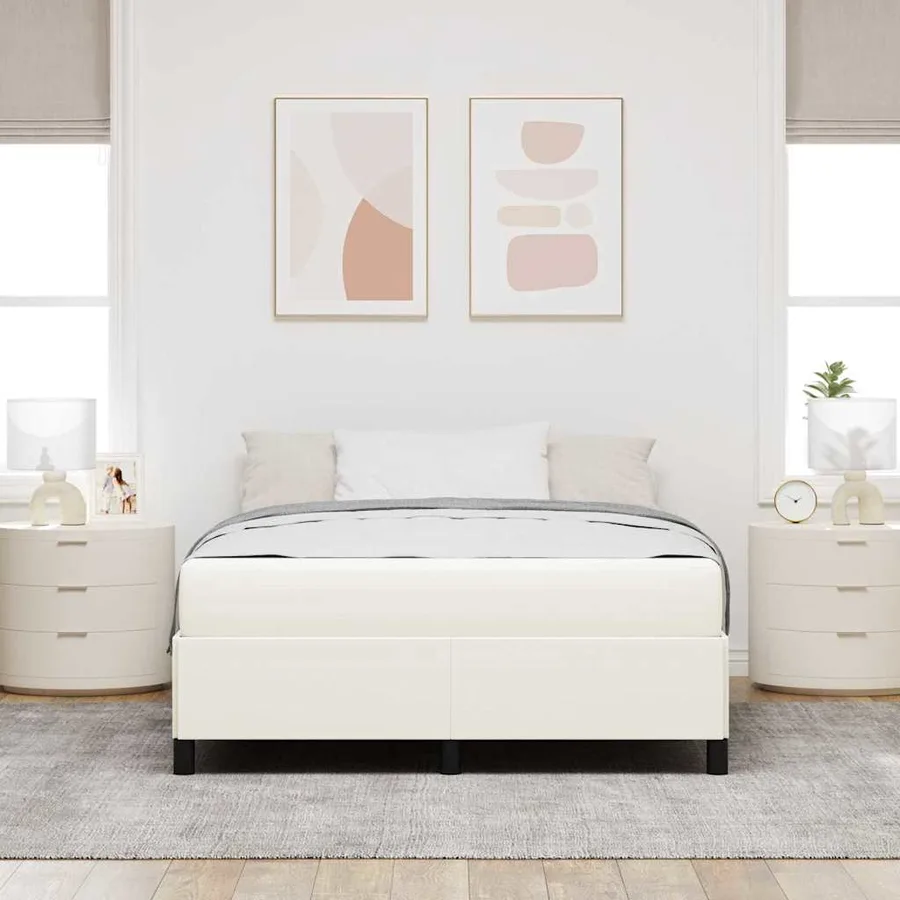Cadre de lit avec matelas Crème 140 x 190 cm tissu - 3