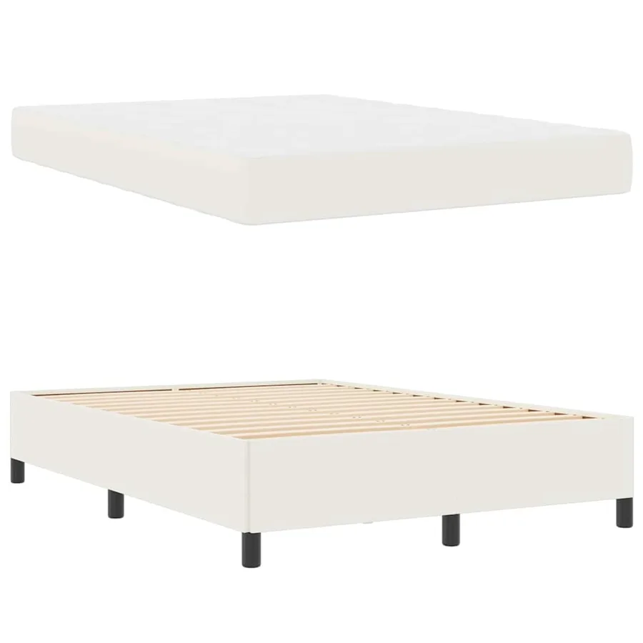 Cadre de lit avec matelas Crème 140 x 190 cm tissu - 4