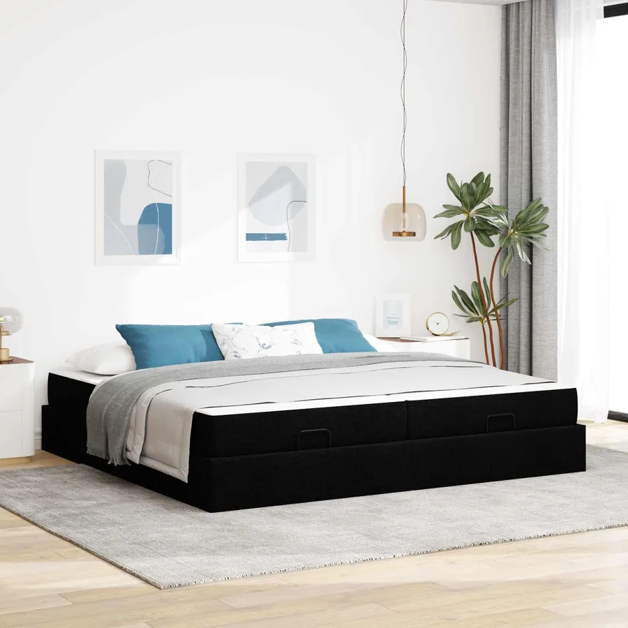 Cadre de lit avec matelas avec matelas 2 pcs Noir tissu