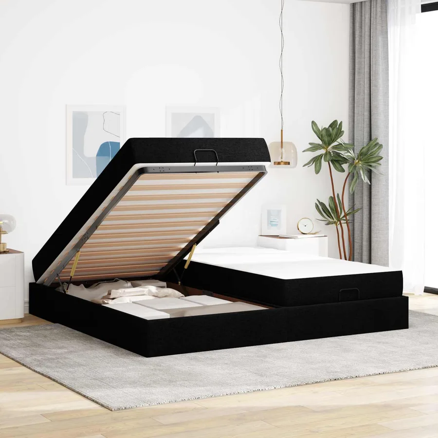 Cadre de lit avec matelas avec matelas 2 pcs Noir tissu - 4