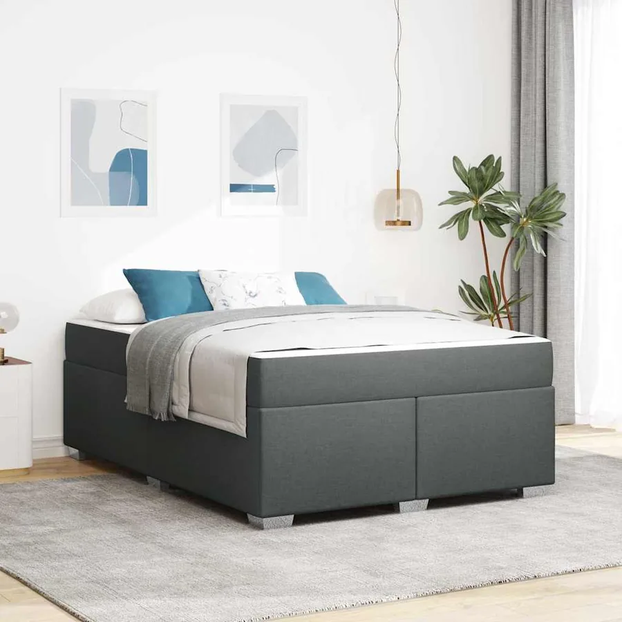 Cadre de lit avec matelas Gris foncé 140 x 200 cm tissu