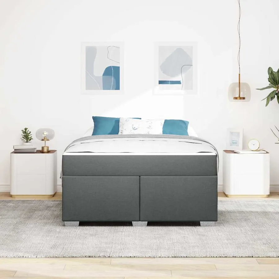 Cadre de lit avec matelas Gris foncé 140 x 200 cm tissu - 3
