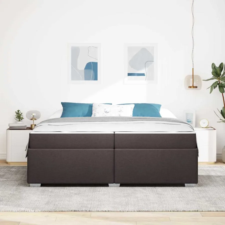 Cadre de lit avec matelas Marron foncé 200 x 200 cm tissu - 3