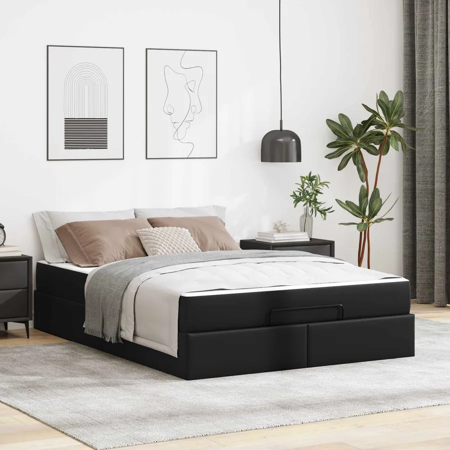 Cadre de lit avec matelas Autre 2 pcs Noir PVC