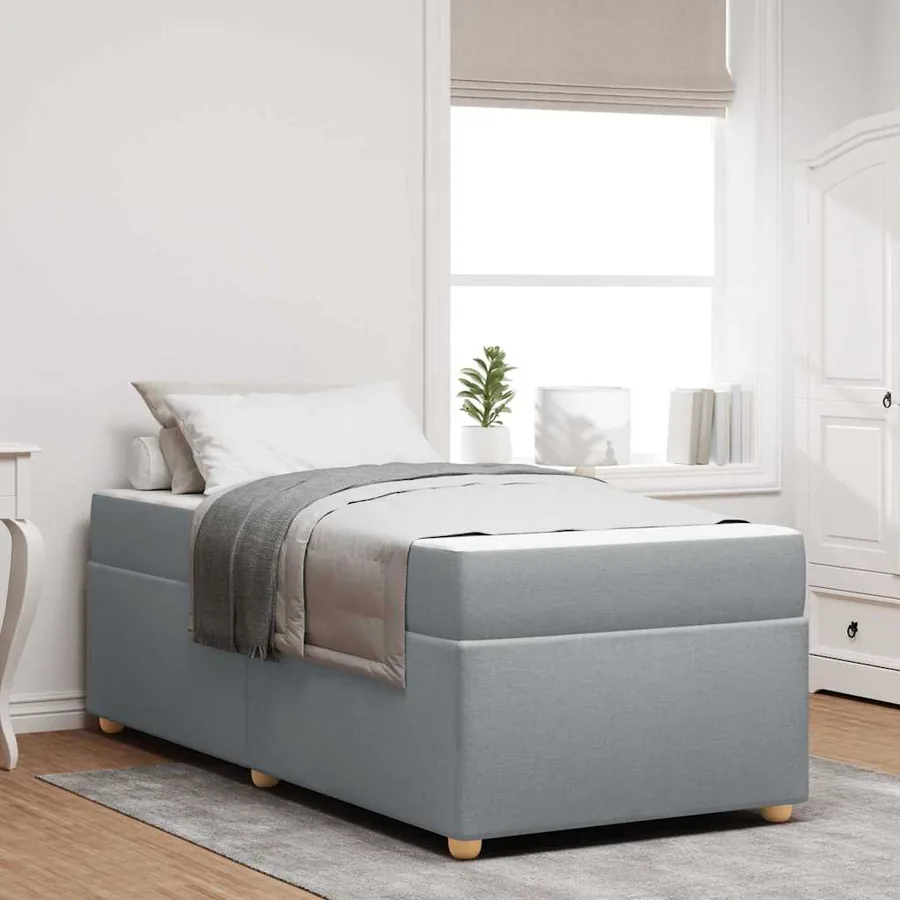 Cadre de lit avec matelas Gris clair 100 x 200 cm tissu
