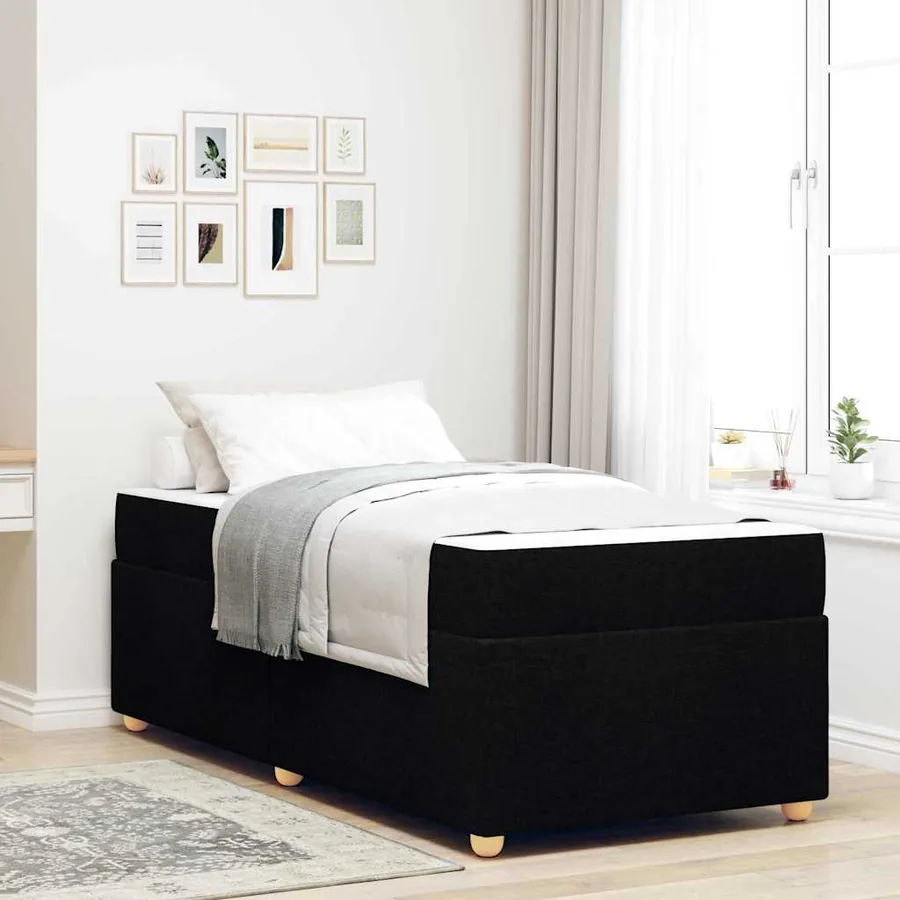 Cadre de lit avec matelas Noir 90 x 190 cm tissu