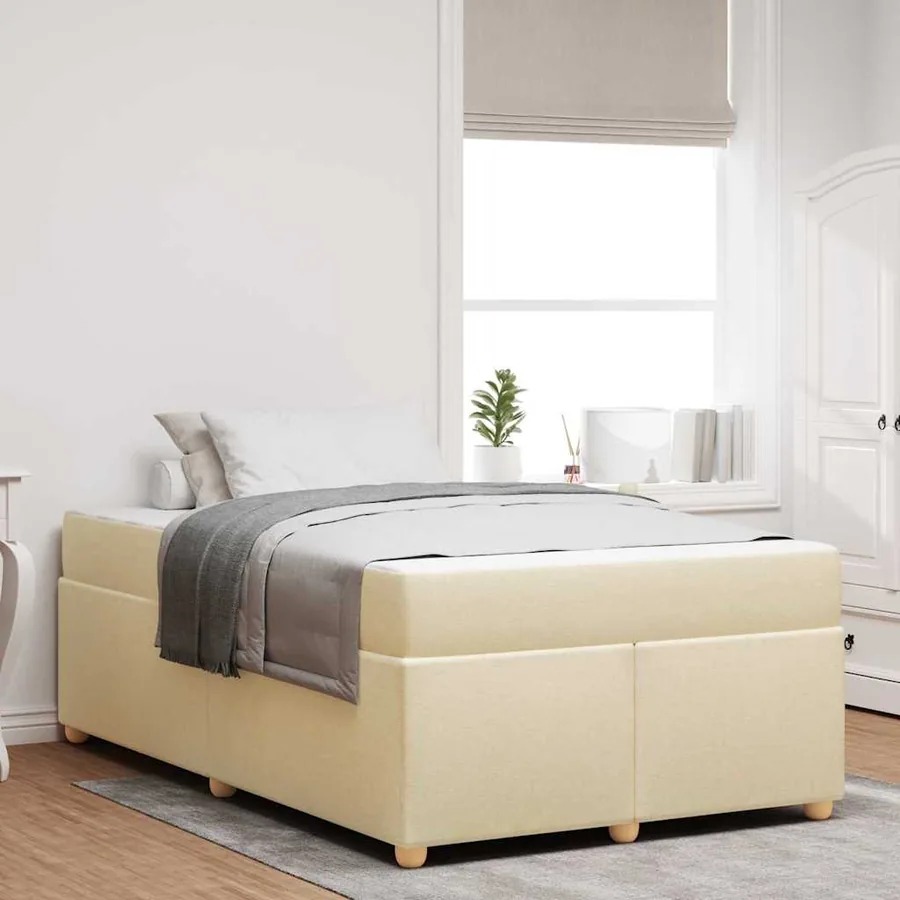 Cadre de lit avec matelas Crème 120 x 200 cm tissu
