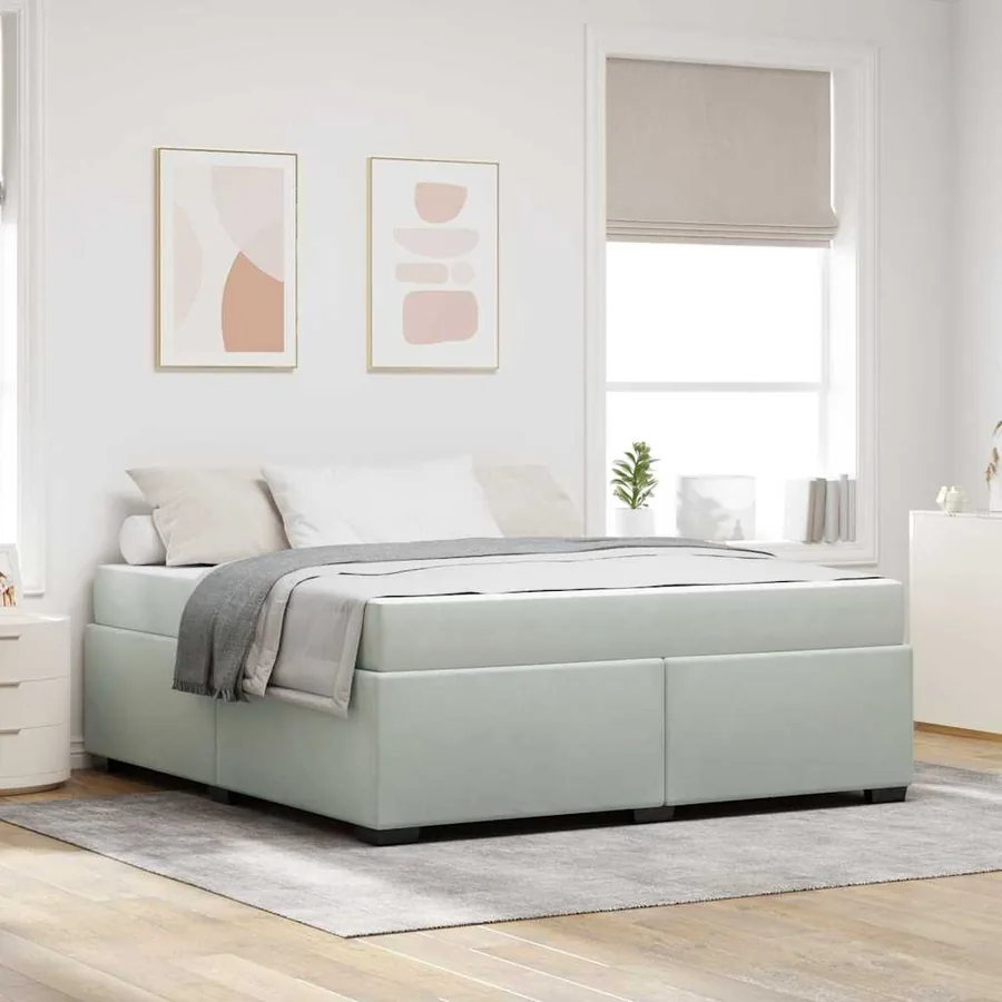 Cadre de lit avec matelas Gris clair 180 x 200 cm tissu