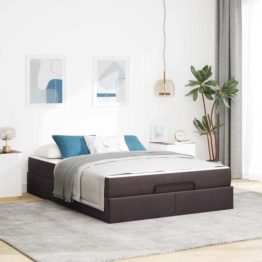 Cadre de lit avec matelas 2 pcs Tan tissu