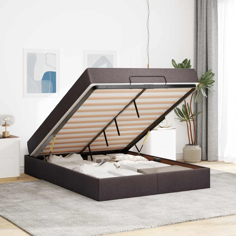 Cadre de lit avec matelas 2 pcs Tan tissu - 4