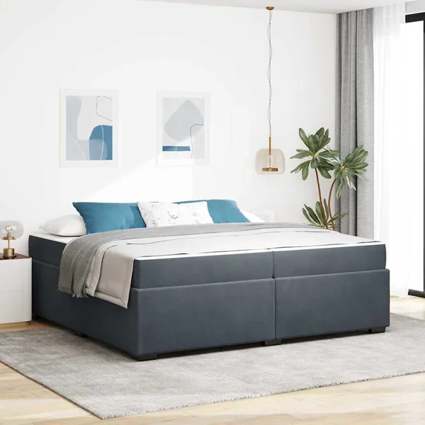 Cadre de lit avec matelas Gris foncé 200 x 200 cm tissu