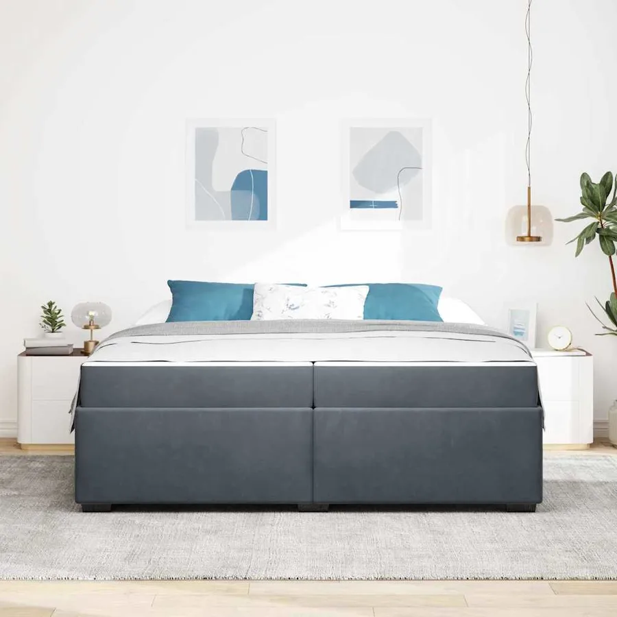 Cadre de lit avec matelas Gris foncé 200 x 200 cm tissu - 3