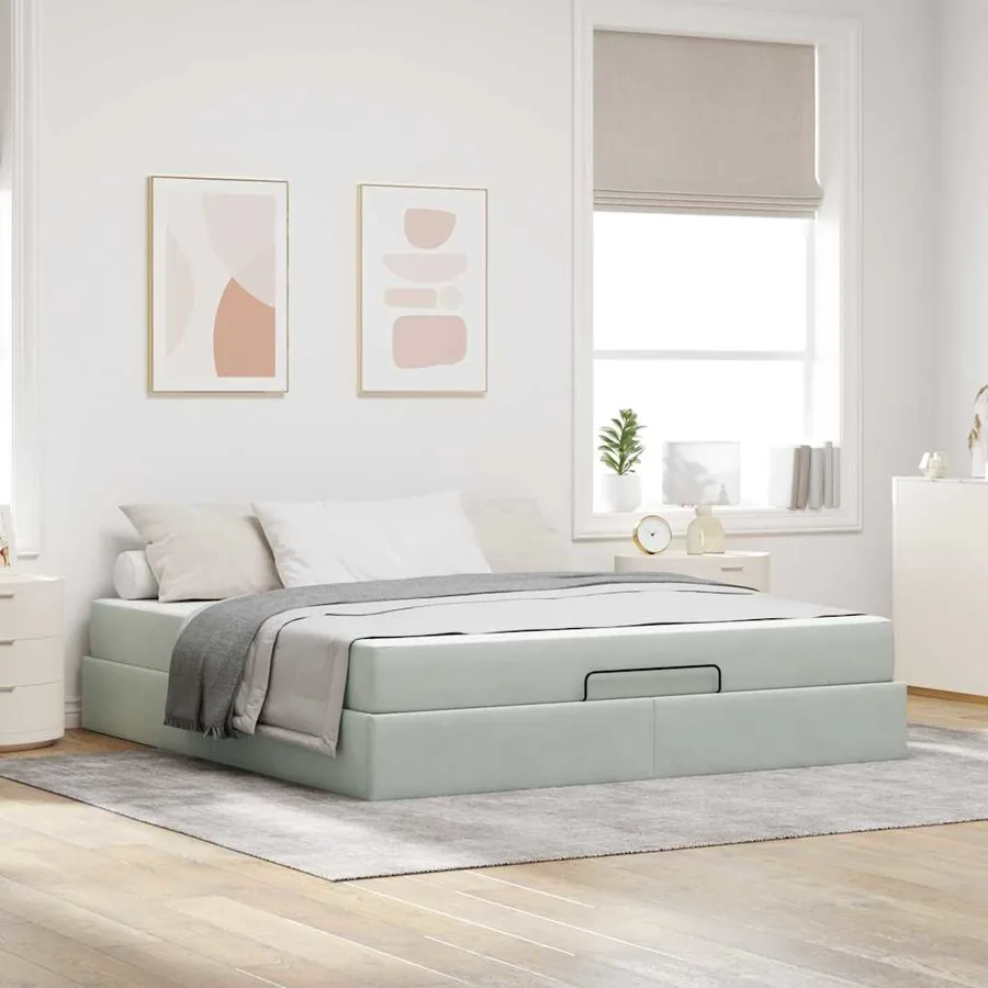 Cadre de lit avec matelas 2 pcs Gris clair Velours