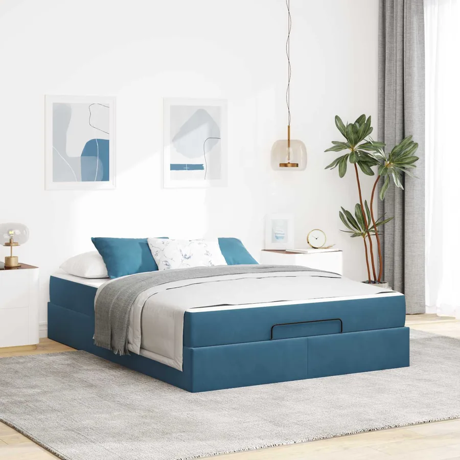 Cadre de lit avec matelas 2 pcs Bleu Velours
