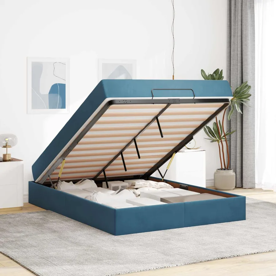 Cadre de lit avec matelas 2 pcs Bleu Velours - 4