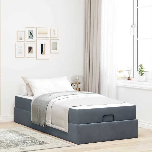 Cadre de lit avec matelas 2 pcs Gris Foncé Velours