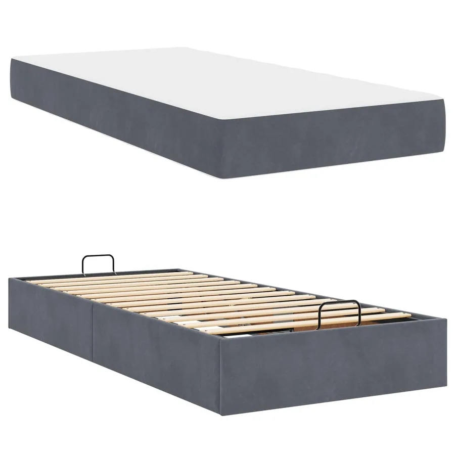 Cadre de lit avec matelas 2 pcs Gris Foncé Velours - 5