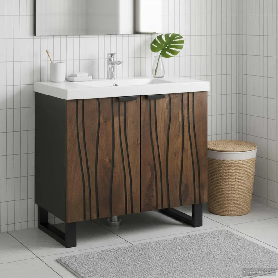Meuble de Lavabo de Salle de Bain Noyer 62 x 33 x 58 cm