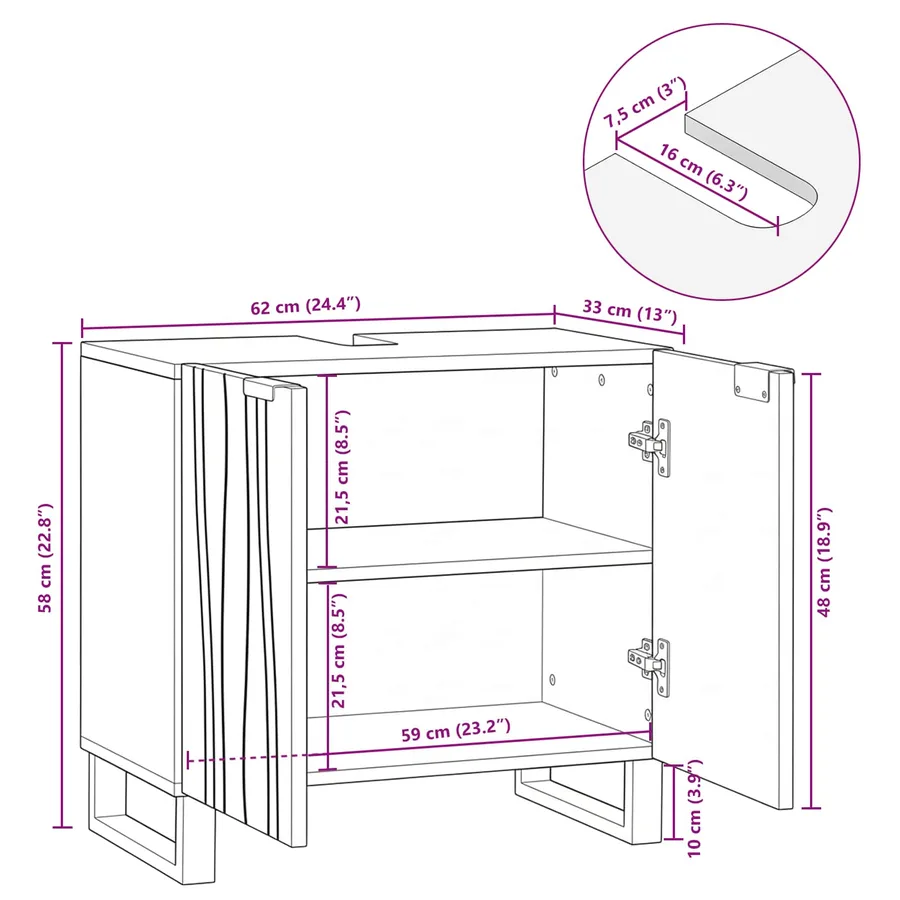 Meuble de Lavabo de Salle de Bain Noyer 62 x 33 x 58 cm - 12