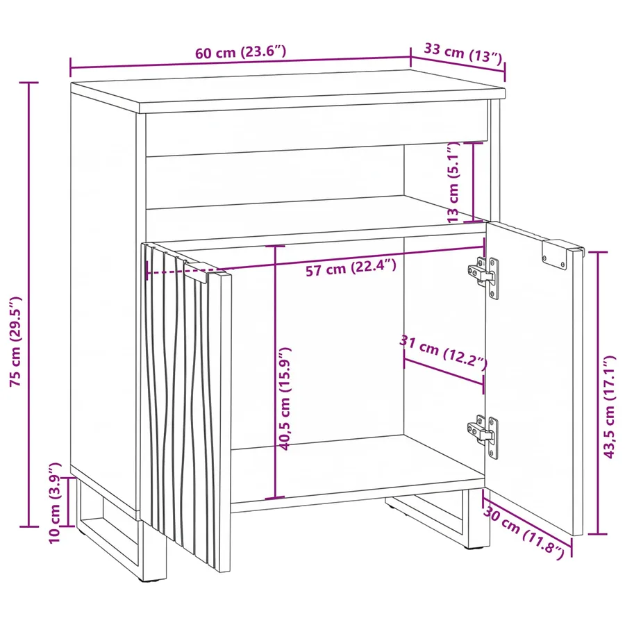 Buffet Marron 60 x 33 x 75 cm bois de manguier massif - 11