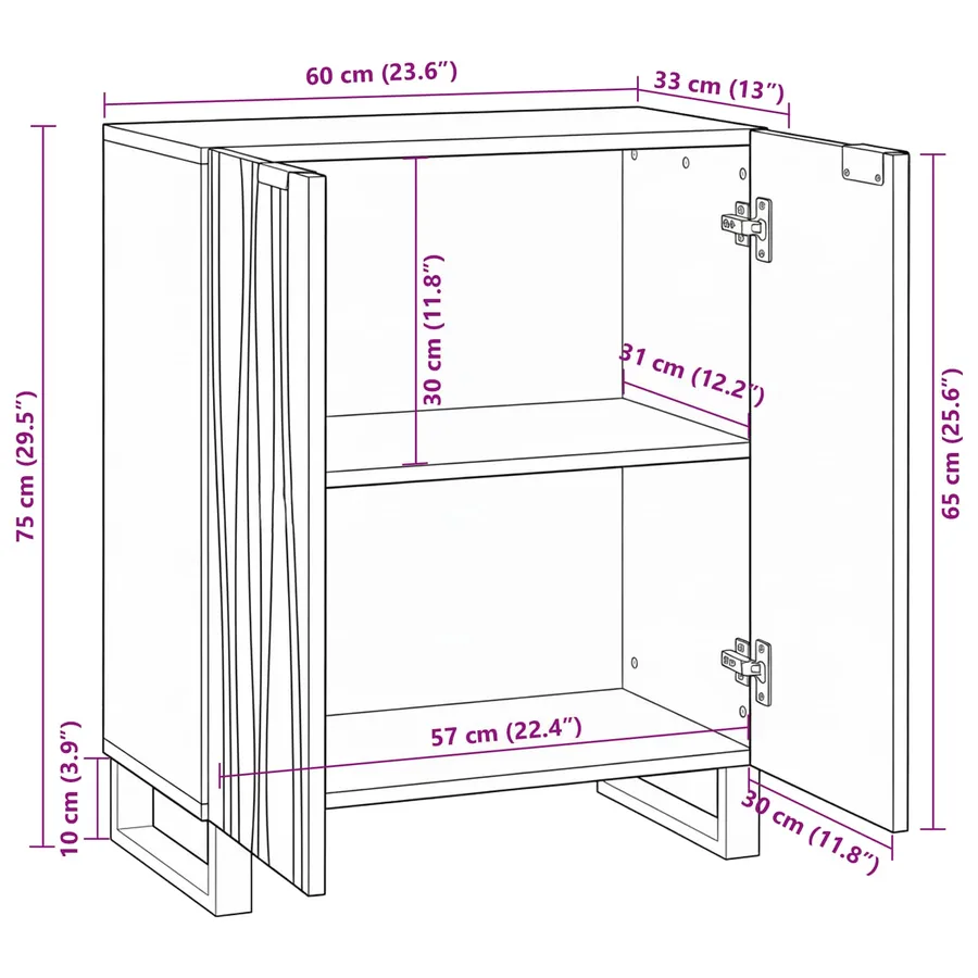 Buffet Noyer 60 x 33,5 x 75 cm Bois de mangue massif - 11