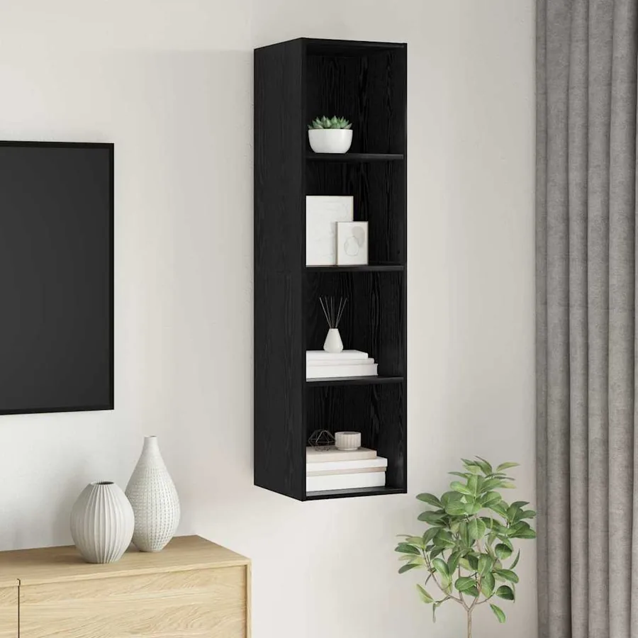 Ensemble meuble TV Montage mural Chêne noir 37 x 37 x 142,5 cm