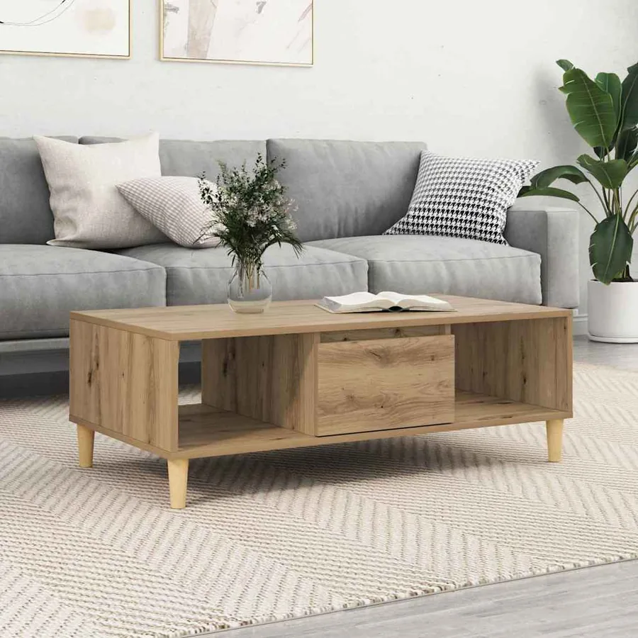 Table basse Chêne artisanal 102 x 55 x 35 cm Bois d'ingénierie