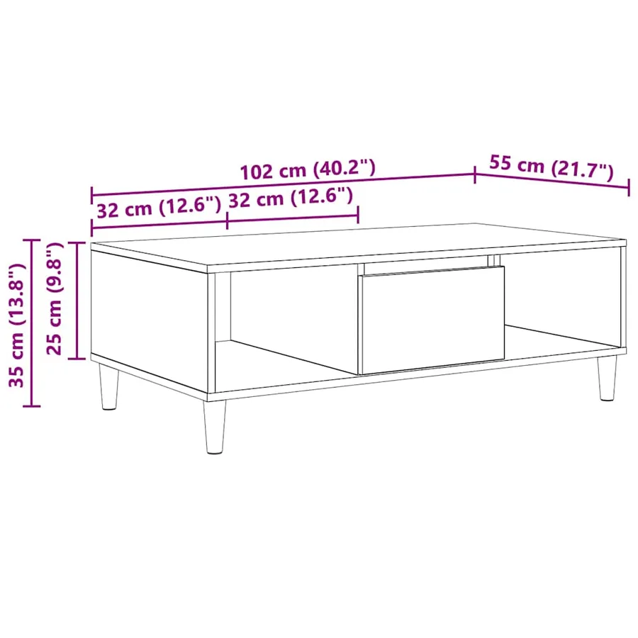 Table basse Chêne artisanal 102 x 55 x 35 cm Bois d'ingénierie - 13