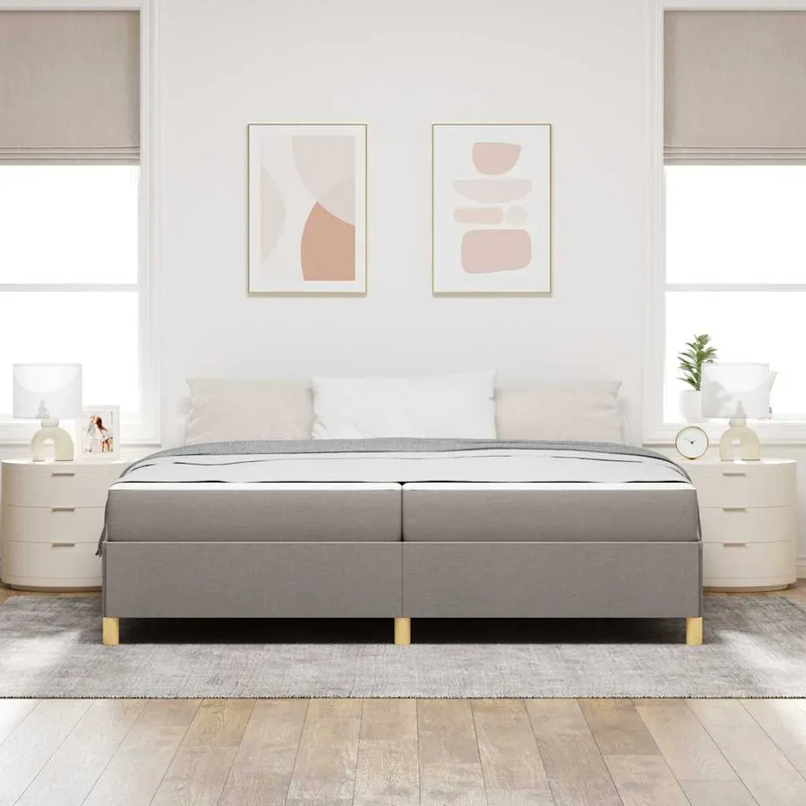 Cadre de lit avec matelas Taupe 200 x 200 cm tissu - 3