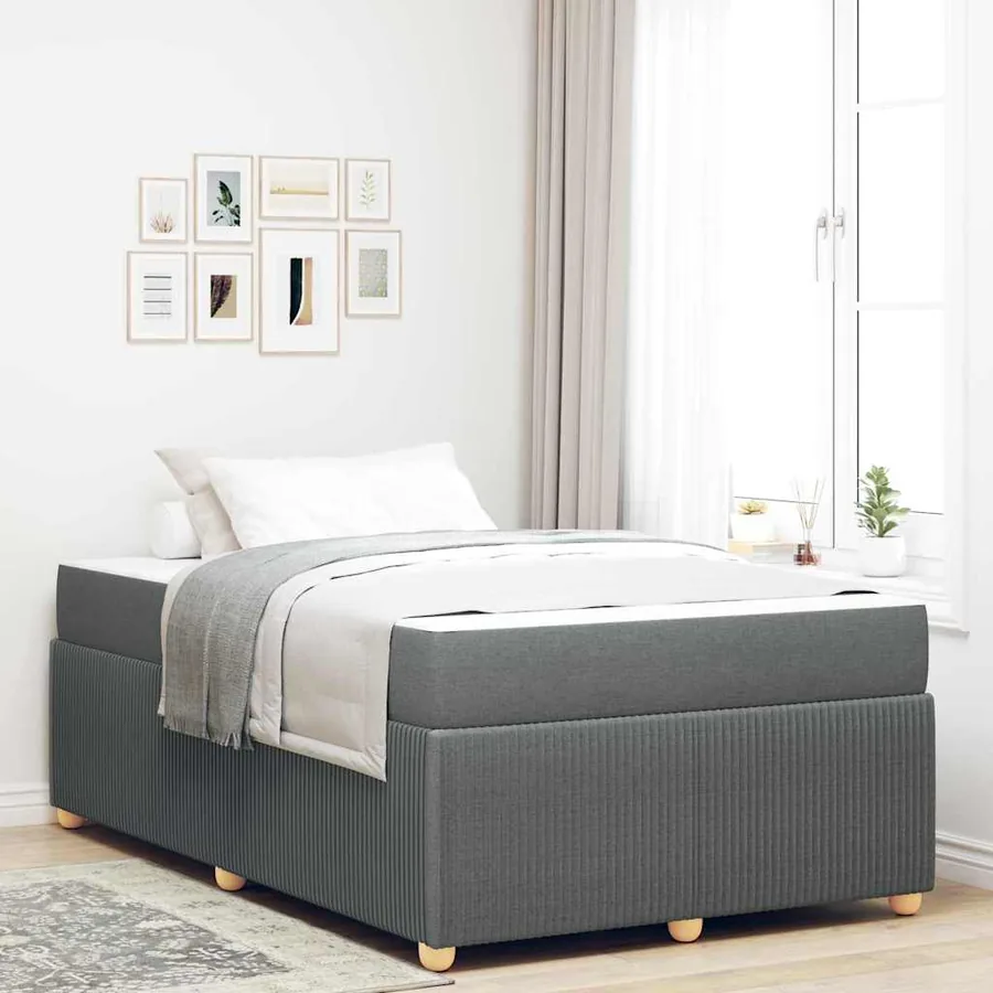 Cadre de lit avec matelas Gris foncé 120 x 190 cm tissu