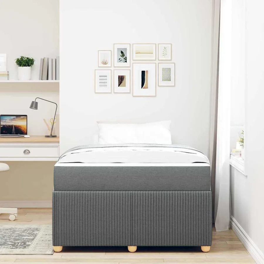 Cadre de lit avec matelas Gris foncé 120 x 190 cm tissu - 3