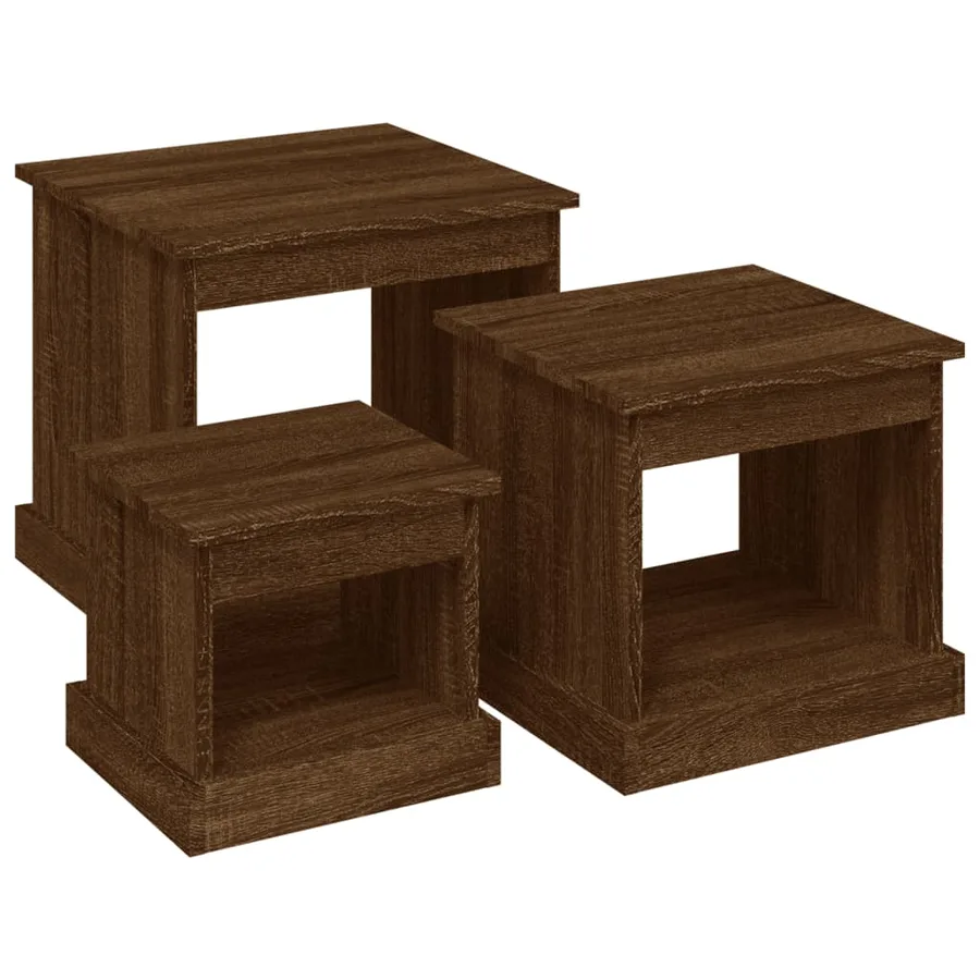 Tables basses 3 pcs chêne marron bois d'ingénierie - 2