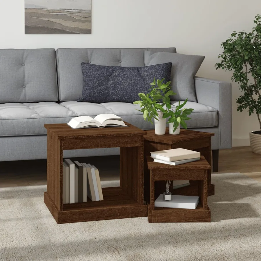 Tables basses 3 pcs chêne marron bois d'ingénierie - 3