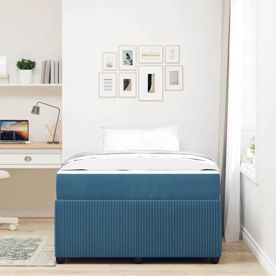 Cadre de lit avec matelas Bleu 120 x 200 cm tissu - 3