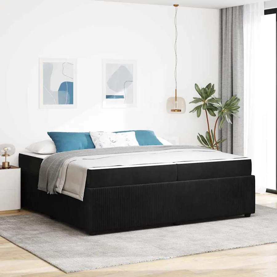 Cadre de lit avec matelas Noir 200 x 200 cm tissu