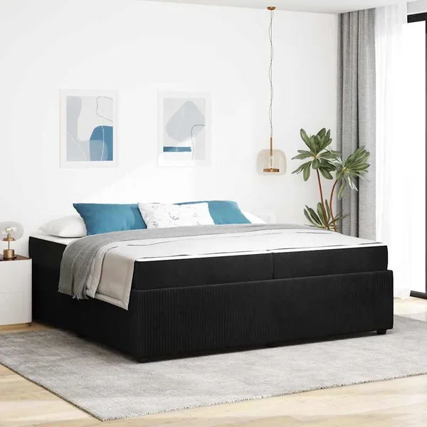 Cadre de lit avec matelas Noir 200 x 200 cm tissu