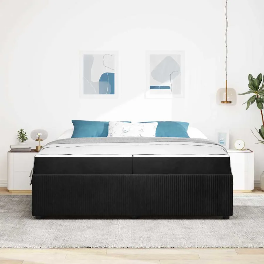 Cadre de lit avec matelas Noir 200 x 200 cm tissu - 3
