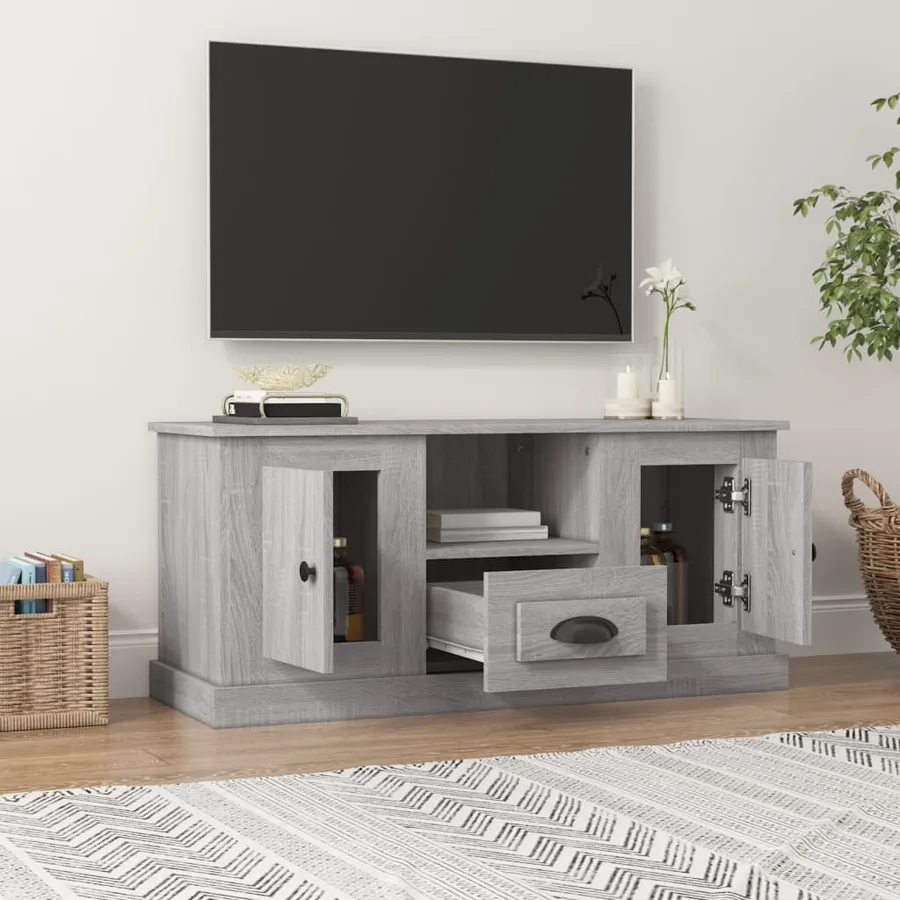 Meuble TV sonoma gris 100x35,5x45 cm bois d'ingénierie - 3